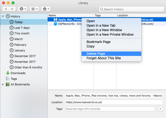 Cómo eliminar el historial de navegación web en Mac: Firefox