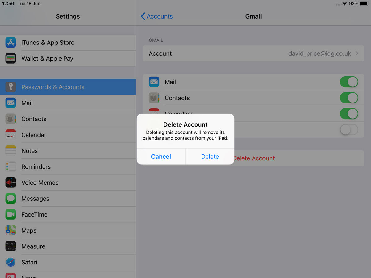 Cómo reparar un iPhone o iPad que no descarga correos electrónicos: Eliminar cuenta de correo