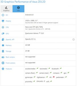 Asus ZenFone 3 posiblemente evaluado en GFXBench
