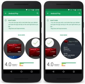 La lista de Play Store de Android Pay muestra la compatibilidad con Android Wear