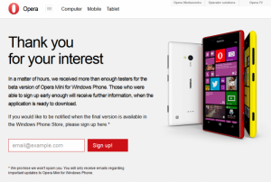 Opera para Windows Phone ya casi está aquí